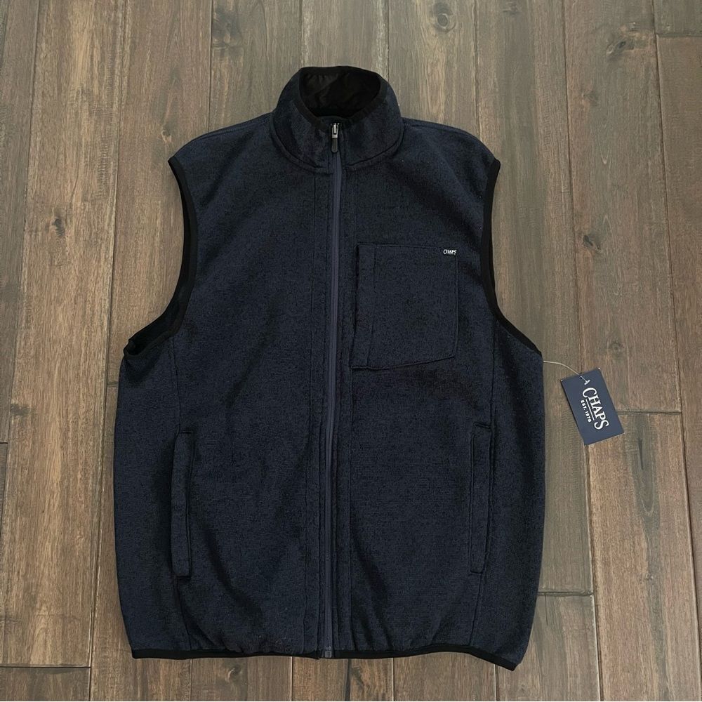 Chaps Navy Knit Full Zip Mock Neck Vest M NWT